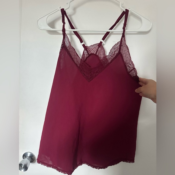 Burgundy Lace Trim Cami Top - Picture 1 of 3